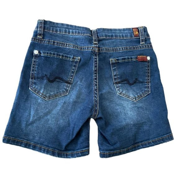 7 For All Mankind Bermuda Jean Shorts Size 10‎ Dark Wash - Picture 1 of 7